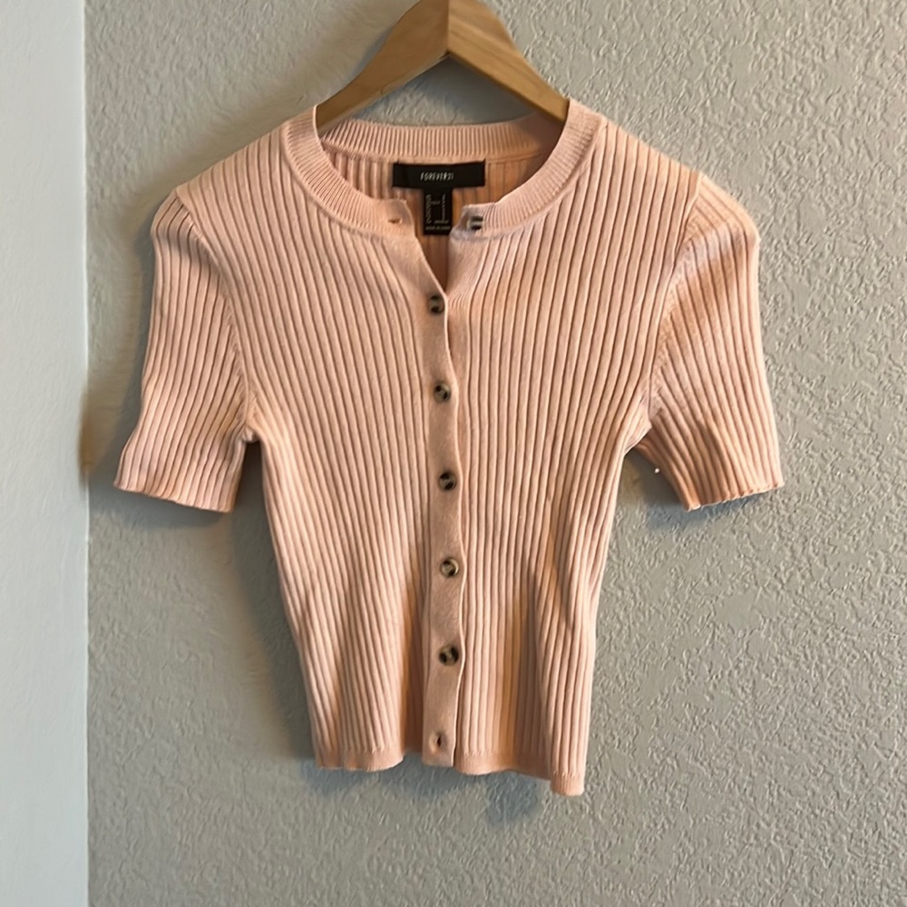 Baby Pink Button Down Crop Top